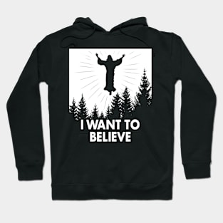 Jesus Christ Christian Religious Retro I Want To Believe Meme Parody Hoodie